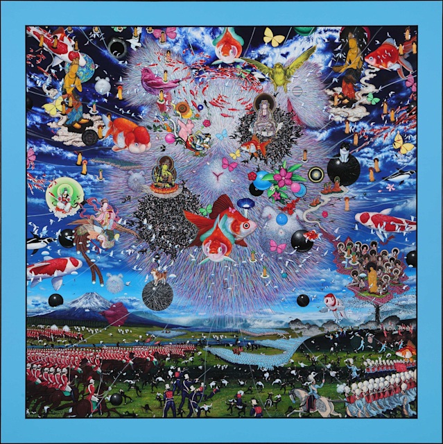 山本竜基 《戦争とモフモフ》 2025 キャンバスにアクリル 136×136cm ©YAMAMOTO Ryuki / Courtesy of Mizuma Art Gallery