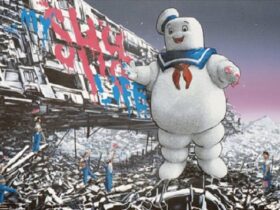 ジェフ・ジレット＆ロームカウチ 「Future City Complex」 キャンバス・アクリル絵具・ステンシルスプレー　 38cm×76cm