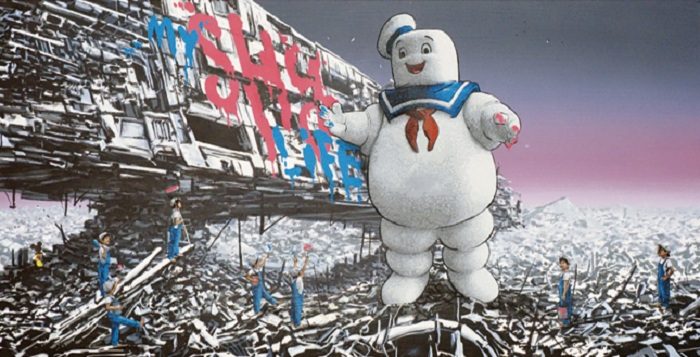 ジェフ・ジレット＆ロームカウチ 「Future City Complex」 キャンバス・アクリル絵具・ステンシルスプレー　 38cm×76cm