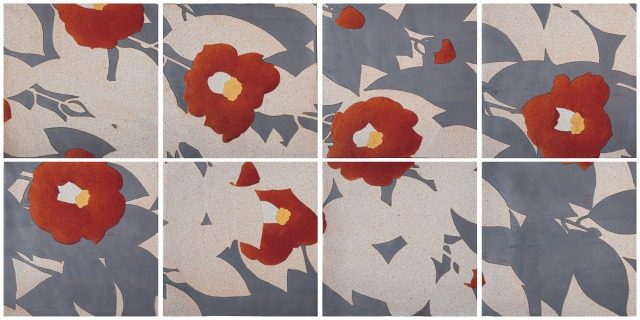 「椿図陶板」８枚１組
横108×縦53.5×厚0.8㎝