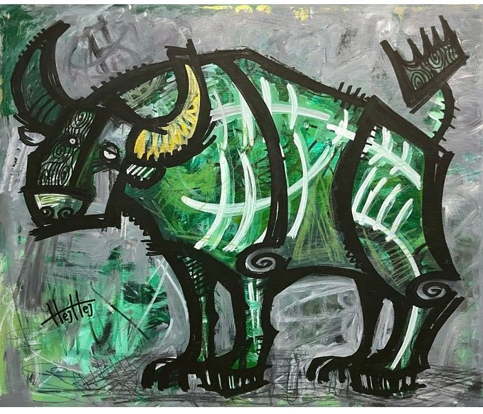 【 BUE & NOCE 】 技法：アクリル、マーカー、油性鉛筆 木製パネル イメージサイズ：F20号（60.6×72.7cm）