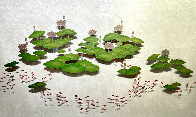 「あけぼの」100×60cm本漆、本金、プラチナ、越前和紙、パネル