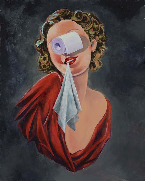 横尾忠則　トイレットペーパーと女　2017年　油彩・布　125.0×100.0cm　横尾忠則現代美術館蔵