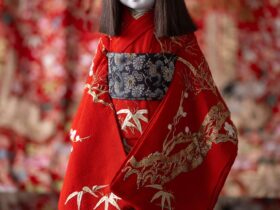 「市松人形」46.5cm胡粉、膠、人毛、明治時代古裂