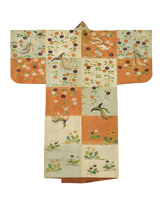 縫箔　紅浅葱段枝垂