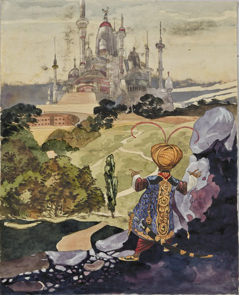 小林清親《アラビアンナイト 宮殿》大正元～４年（1912～15） 水彩、紙　練馬区立美術館蔵