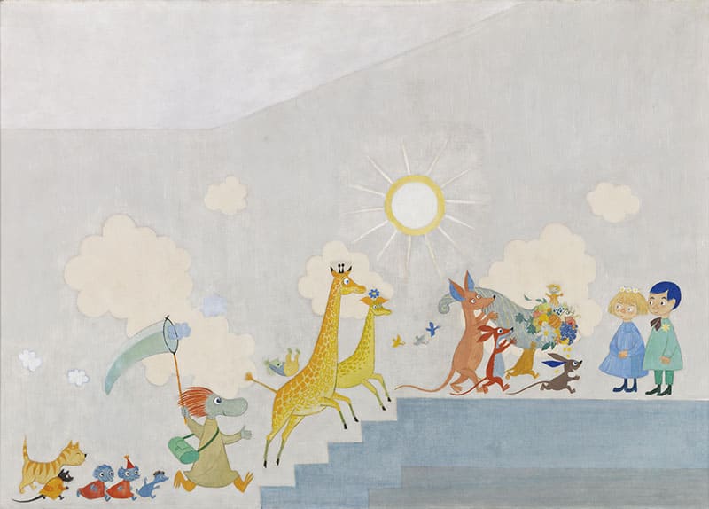 トーベ・ヤンソン「遊び3(アウロラ病院小児病棟の壁画のためのコンペティション用スケッチ)」
1955年 テンペラ、カンヴァス ヘルシンキ市立美術館
© Moomin Characters™
Photo © HAM / Hanna Rikkonen