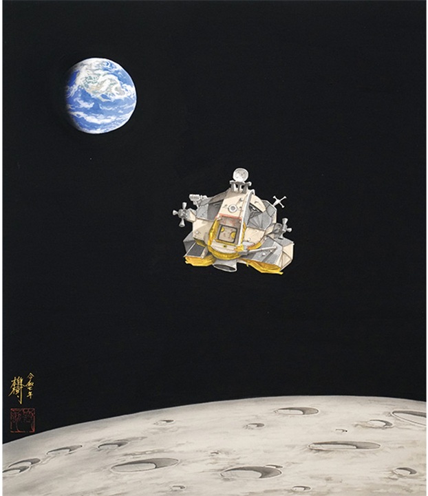 『On the Moon_The Triumphant Return』
2025年
53.0×45.5
絹，膠，墨，胡粉，顔料，岩絵具