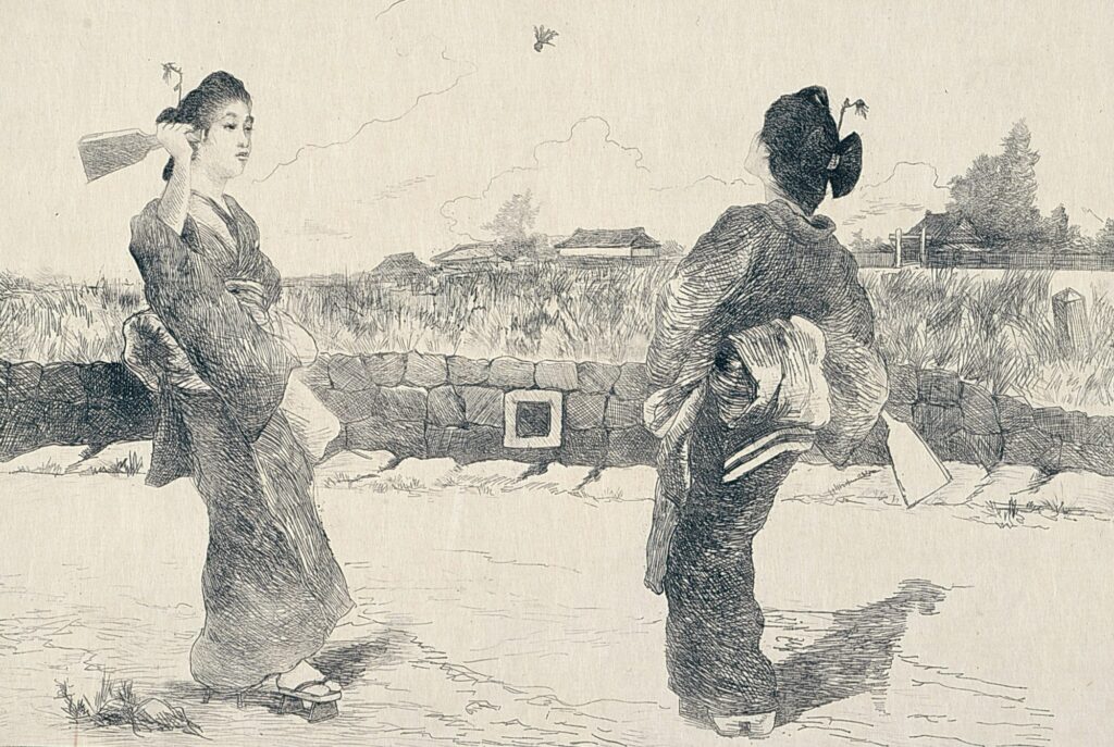 ジョルジュ・ビゴー『クロッキー・ジャポネ』14［羽根つき］
市立伊丹ミュージアム蔵