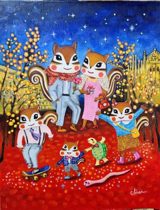 「今夜はオシャレして家族でお出かけ」　

6F

油彩画