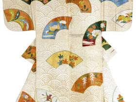 縫箔　白地青海波に扇面散模様　日本・江戸時代　17～18世紀　根津美術館蔵