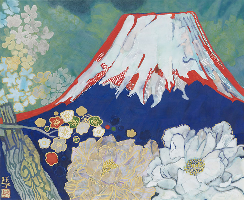 片岡球子《花に囲まれし富士》1985年頃　