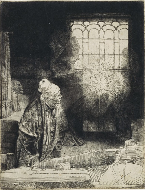レンブラント・ハルメンスゾーン・ファン・レイン 《書斎の学者(またはファウスト)》1652年 エッチング、ドライポイント、ビュラン 国立西洋美術館