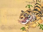 樋口絢女　 虎二笹　S6号 麻紙、箔、岩絵具、顔彩