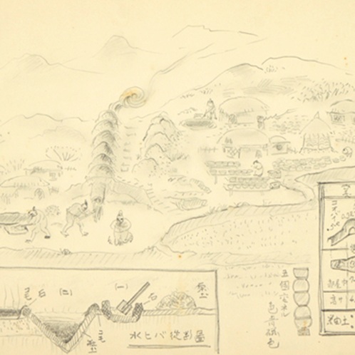 朝鮮窯跡のスケッチ