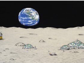 『On the Moon_Seize the Opportunity』 2024年 83.4×154.5 絹，膠，墨，胡粉，顔料，岩絵具 「AFAF AWARD powered by E.SUN BANK」大賞・オーディエンス賞受賞作品