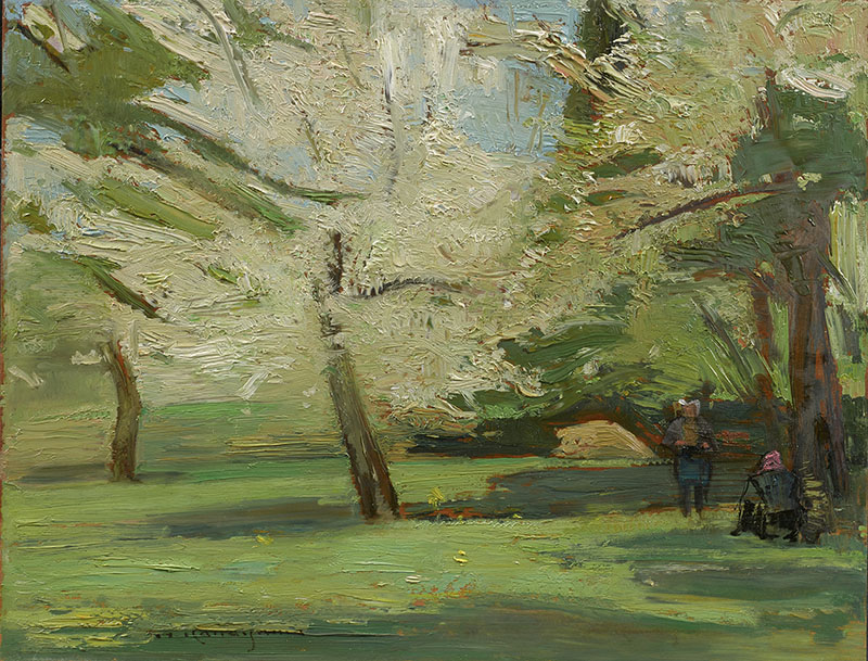 金山平三《梨園》制作年不詳　新収蔵作品