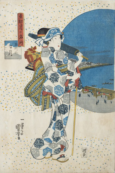 歌川国芳《東都月の名所 品川の半月》天保末年（1840）頃 大判錦絵　練馬区立石神井公園ふるさと文化館蔵