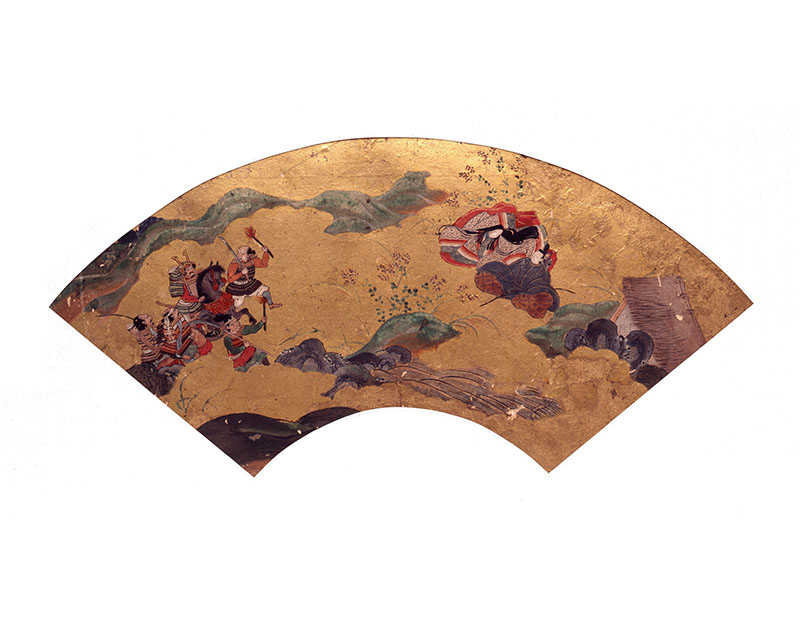 伊勢物語芥川・武蔵野図扇面　1面　江戸時代・17世紀和泉市久保惣記念美術館蔵