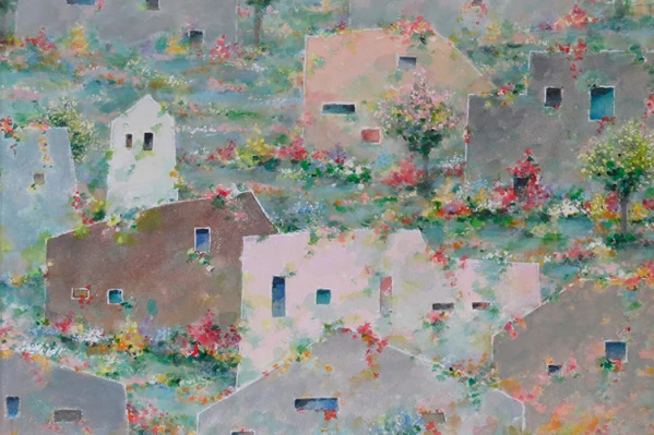 内藤六郎「花の街」 (縦32.6×横47.6cm)