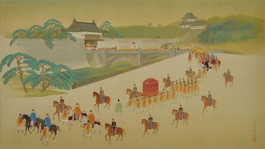山口蓬春「京都行幸」《昭和御大典絵巻》より　昭和 3 年(1928)　神奈川県立近代美術館　山口蓬春文庫蔵