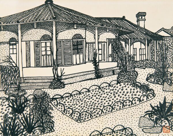 《お蝶夫人屋敷》1956年　ペン画　
©Kiyoshi Yamashita / STEPeast 2025