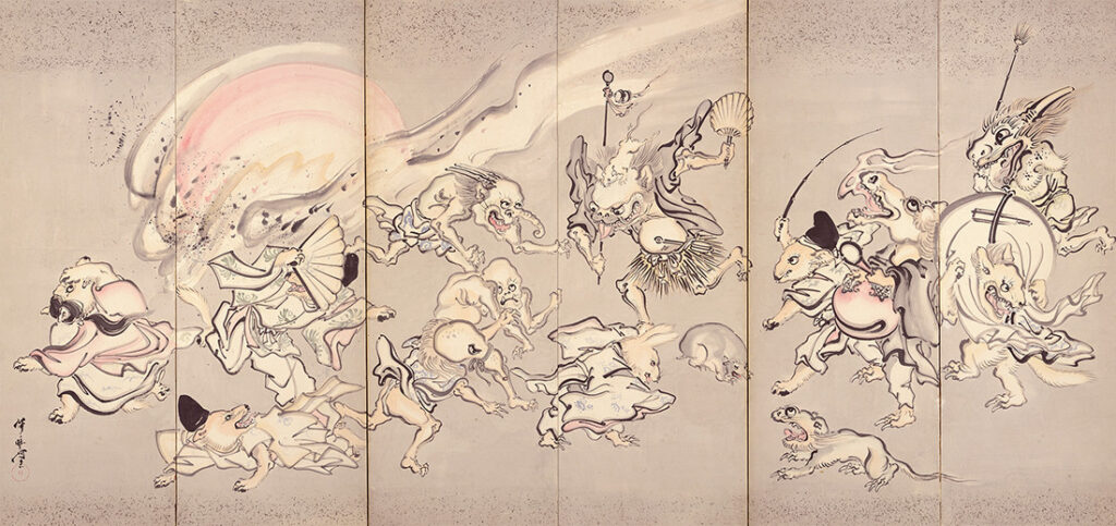 百鬼夜行図屛風 河鍋暁斎 六曲一双のうち左隻 明治4～22年（1871-89） イスラエル・ゴールドマン・コレクション 写真協力：立命館大学アート・リサーチセンター