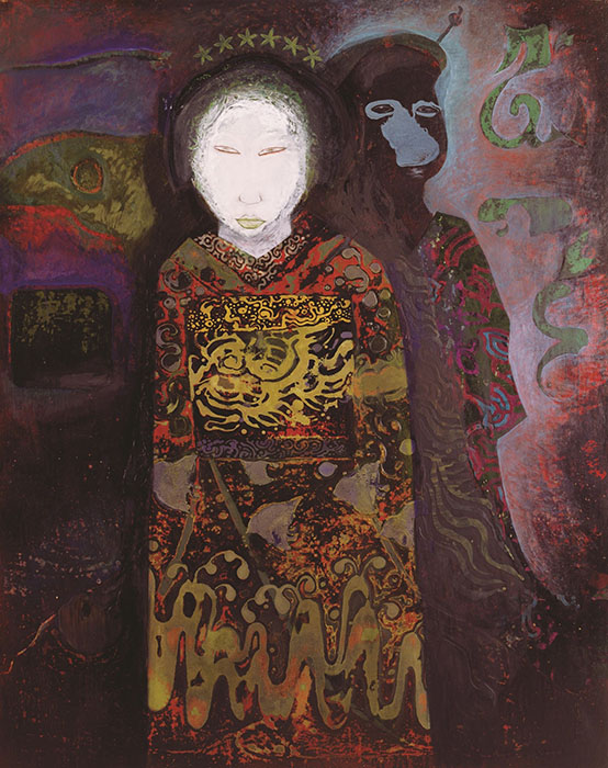 中村正義《うしろの人》昭和52(1977)年　紙本着色　豊橋市美術博物館蔵