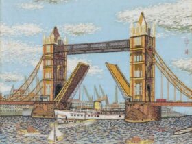 《ロンドンのタワーブリッジ》1965年　貼絵　 ©Kiyoshi Yamashita / STEPeast 2025