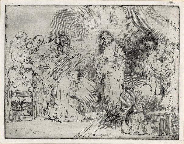 レンブラント・ハルメンスゾーン・ファン・レイン 《使徒たちに現れるキリスト》1656年 エッチング レンブラント・ハウス美術館
