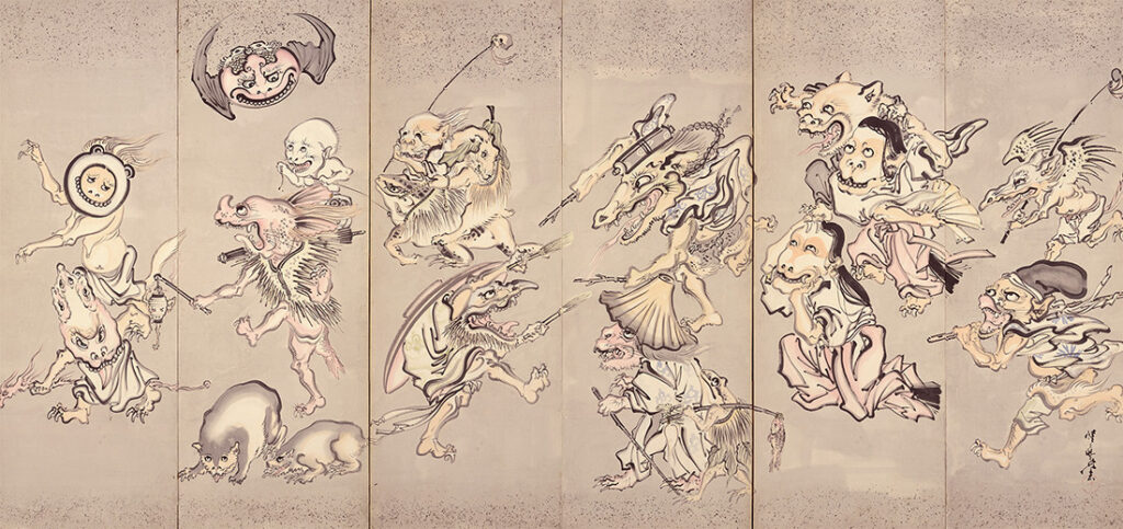百鬼夜行図屛風 河鍋暁斎 六曲一双のうち右隻 明治4～22年（1871-89） イスラエル・ゴールドマン・コレクション 写真協力：立命館大学アート・リサーチセンター