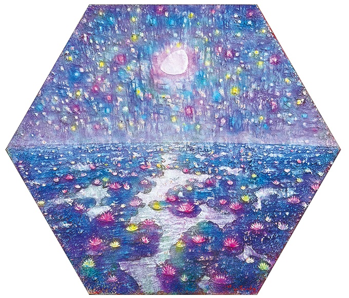 弓手研平　「静かな星月夜の睡蓮池」 52.0×60.0cm 2025年
油彩・キャンバス
