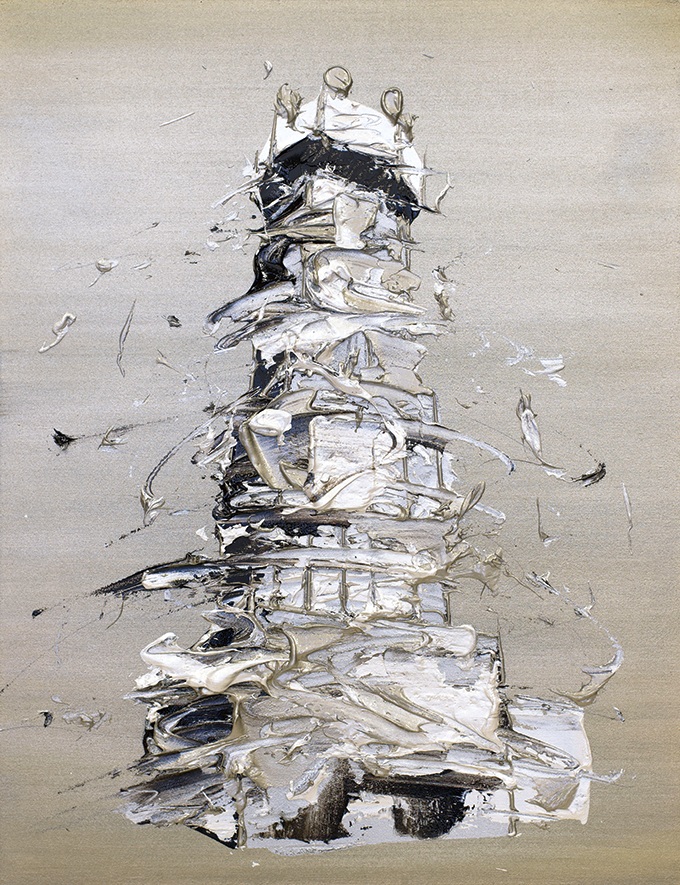 西川 茂　「Sealed Tower 31 -五重塔3-」 116.7×91.0cm 2024年
油彩・グラファイト・金属粉・キャンバス