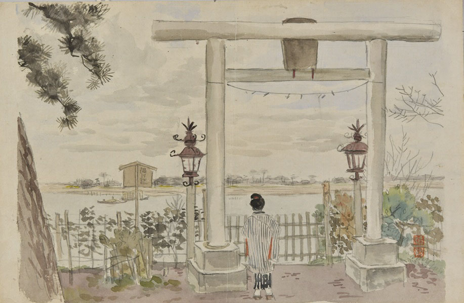 小林清親《梅若神社》明治36年（1903） 水彩、紙　練馬区立美術館蔵