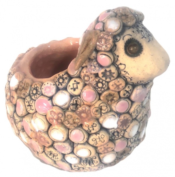 「もこもこ羊ポット」 9×6.5×8cm
