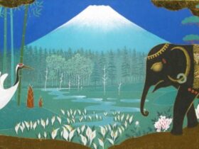 笑うツルとゾウ 30×65cm