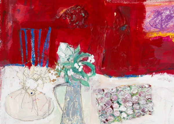 「赤い静物」F4 水彩