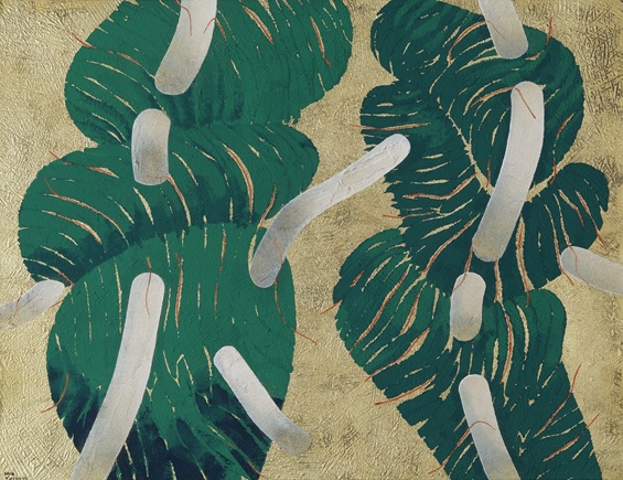 中谷有逸《碑･古事記（オキナガタラシヒメとその御子）》2014年