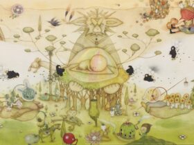 中原ちひろ《188夜の合掌団》ミクストメディア, P100号ｘ4パネル, 2025