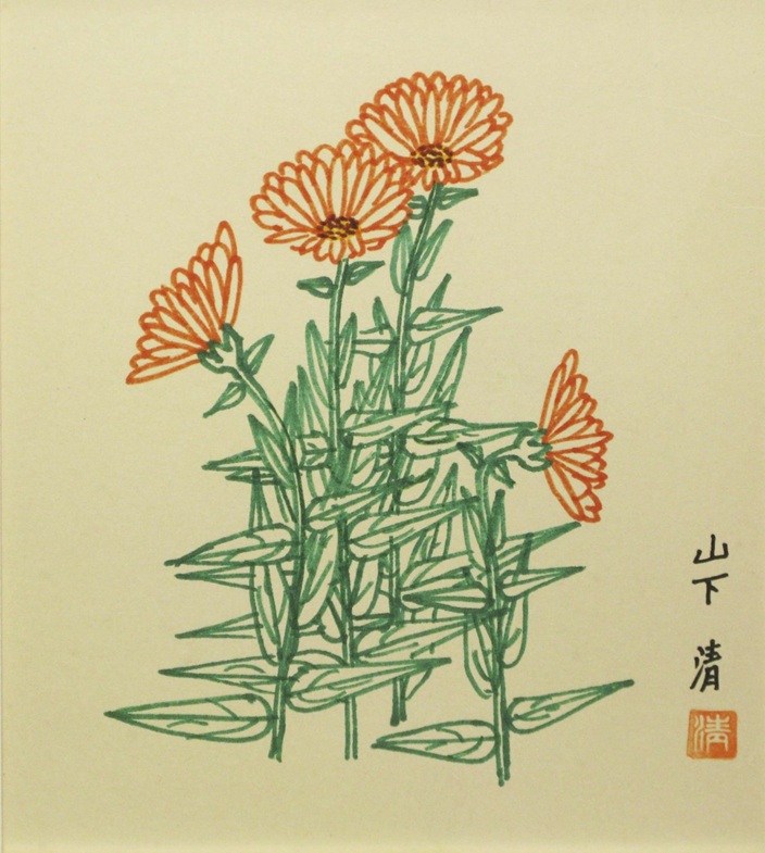 金せん花 色ペン画 色紙