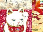 藤原宇希子 「猫じゃらしと富士」 雲肌麻紙に岩絵具・墨・富士山の溶岩 SM