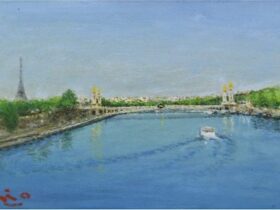 セーヌ川を行く白い船（油彩／H27.3×W45.5cm［M8］）