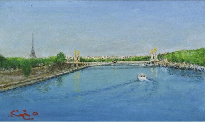 セーヌ川を行く白い船（油彩／H27.3×W45.5cm［M8］）