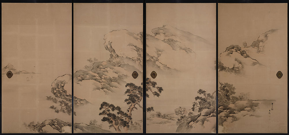 京都府指定文化財　塩川文麟筆　報恩寺本堂障壁画「山水図」江戸・天保7年（1836）報恩寺　場面替えあり