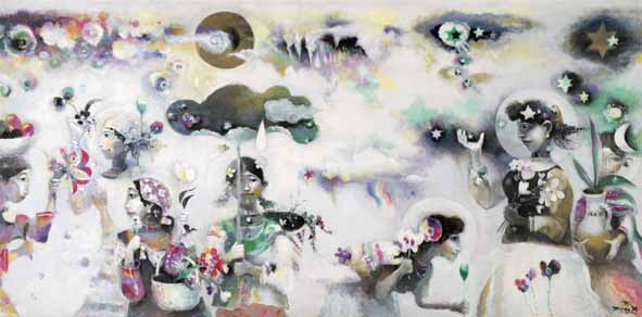 中西 勝《華こぼれて》1995年
油彩・キャンバス 139.8×281.1cm