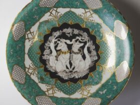 大家まい 「大皿 狐灯」 φ36.0×6.8cm 磁土、上絵具、金彩