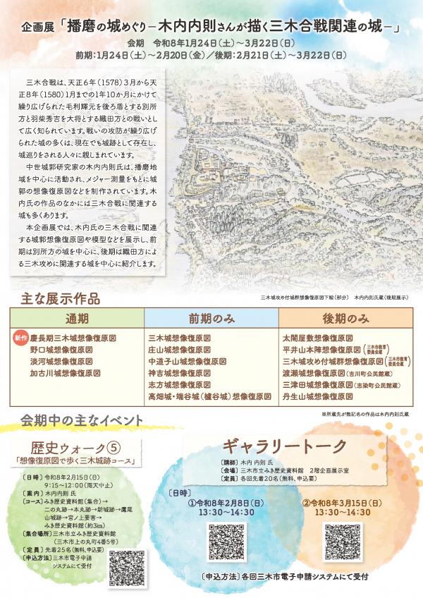 企画展「播磨の城めぐり-木内内則さんが描く三木合戦関連の城-」三木市立みき歴史資料館