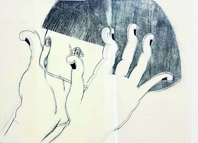 カナイミユ「新しい洋服もない」
53×72.7×2.1cm
木版画、墨、岩絵具、和紙