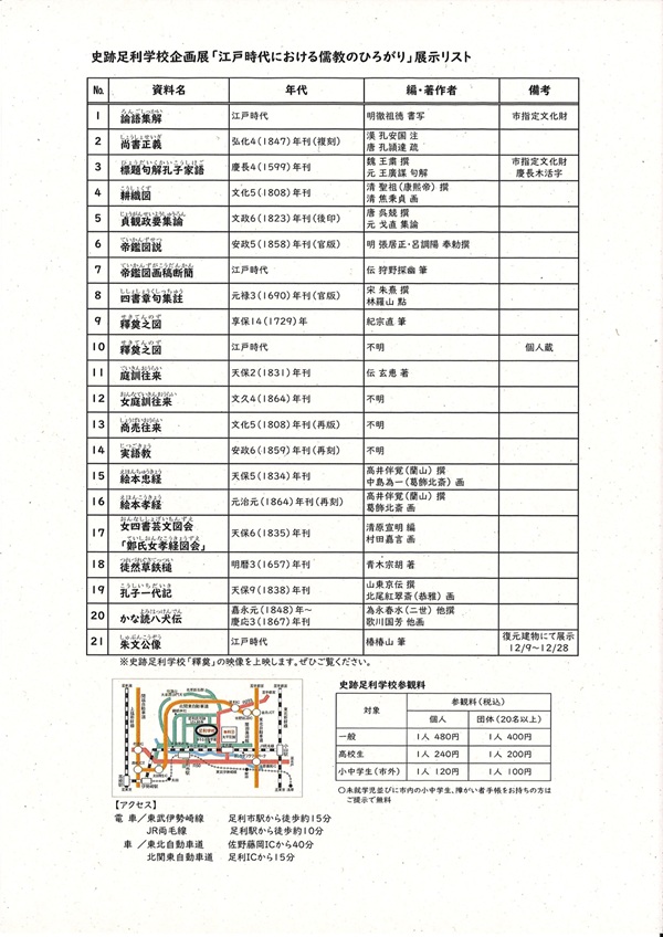 企画展「江戸時代における儒教のひろがり」足利学校遺蹟図書館