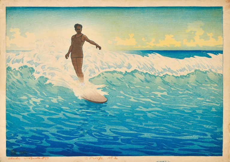 チャールズ・W・バートレット《ホノルル浪乗り》大正8年(1919) 渡邊木版美術画舗版